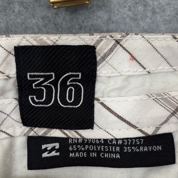 Billabong Men's Plaid Shorts - Cream and Brown Pants - Picture 6 of 7